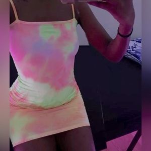 Pink and yellow tie dye dress